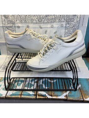 ECCO BIOM Hybrid Laced Spikeless Golf Shoes White/Silver Mens Sz 42/US 8-8.5 EUC